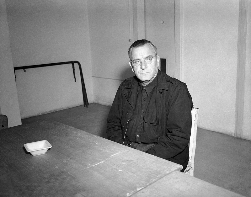 Fritz Julius Kuhn sits in an interrogation room at Asperg, Germany on November 26, 1945 after being deported from the United States